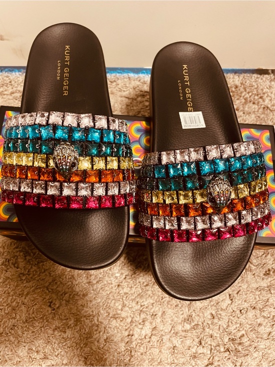Kurt Geiger Shoes - Kurt Geiger Black Slide Sandals with Multicolor Crystal Straps